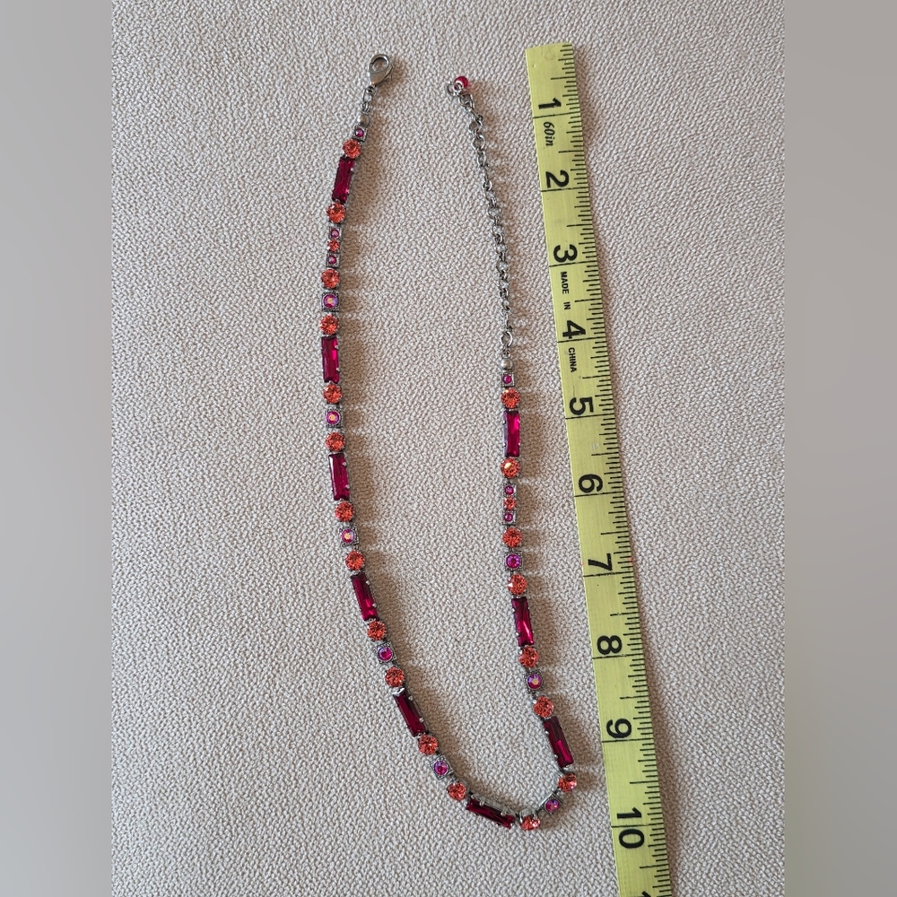Sorrelli Crystal Necklace -Ruby Red & Coral Rhinestones -Adjustable - Picture 7 of 9